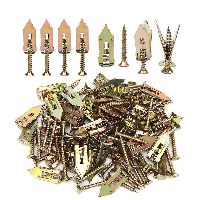 100PCS Self-Drilling Drywall Anchors Kit No Drill Needed Easy Hang for Home & Office Includes 50 Anchors 50 Screws for Quick Install Adjustable Hooks & Bracket