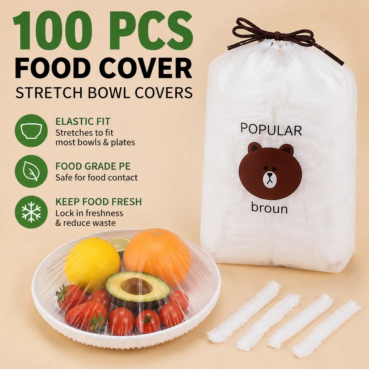 100pcs Disposable Stretch Food Covers for Bowls & Plates, Elastic Bowl Covers, Plastic Wrap Alternative for Leftovers, Fruits, Vegetables & Kitchen Food Storage
